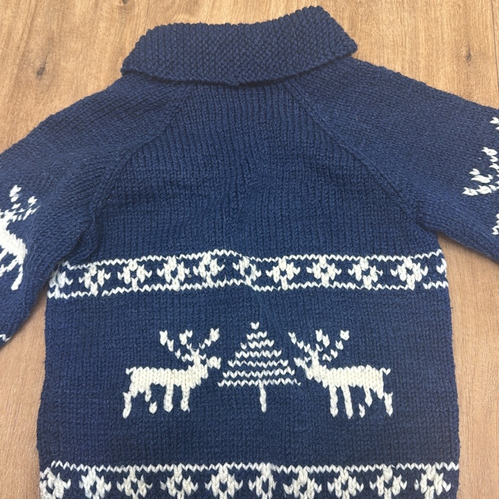Hand knit Navy Blue Reindeer Sweater